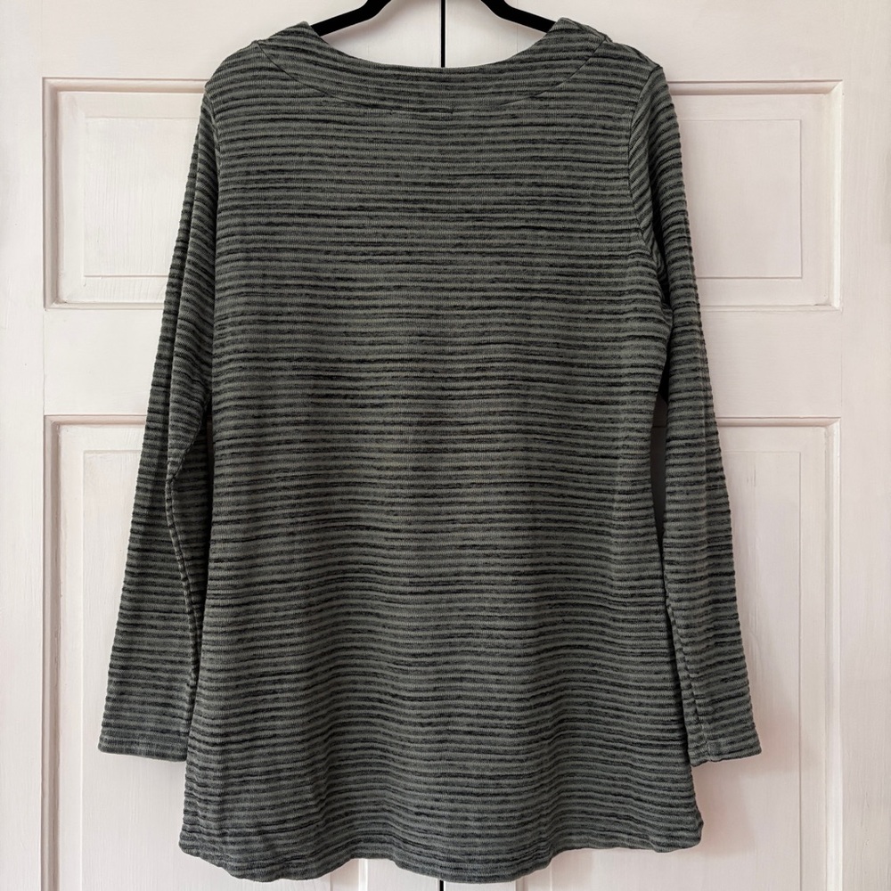 Cut Loose Green Striped V-Neck Tunic Top Shirt Blouse Boxy Lagenlook Size Large - Picture 10 of 13
